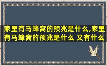 家里有马蜂窝的预兆是什么,家里有马蜂窝的预兆是什么 又有什么说法